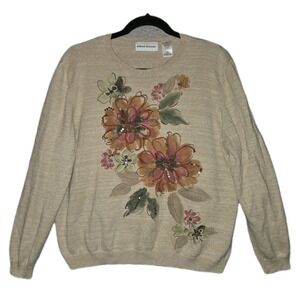 Vintage Alfred Dunner Embroidered Floral Sweater Women's XL Beaded Sequined Knit